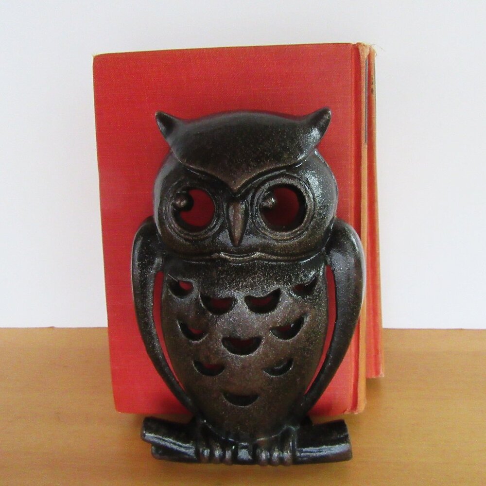 Bronze tone cast iron owl bookend or door stop - rustic - library decor